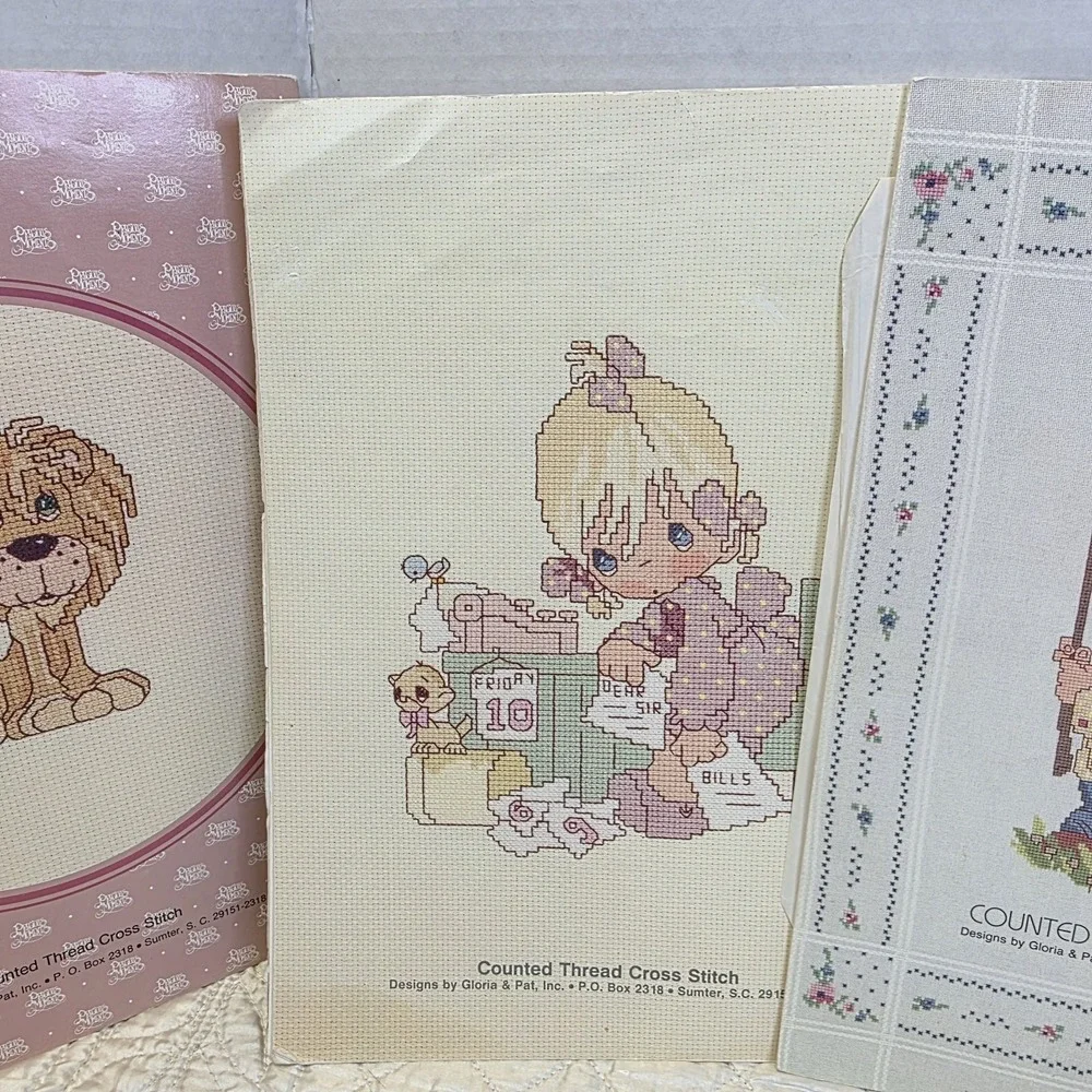 Lot Of 4 Vintage Precious Moments Cross Stitch Pattern Books Gloria & Pat 1980s